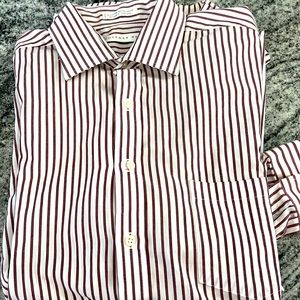 Mens new no tags Geoffrey Beane dress shirt maroon & white striped Sz 16.5 33/33